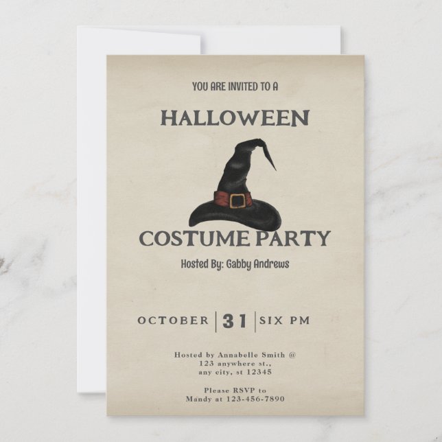 Invitation Chapeau de sorcière noir Halloween vintage (Devant)