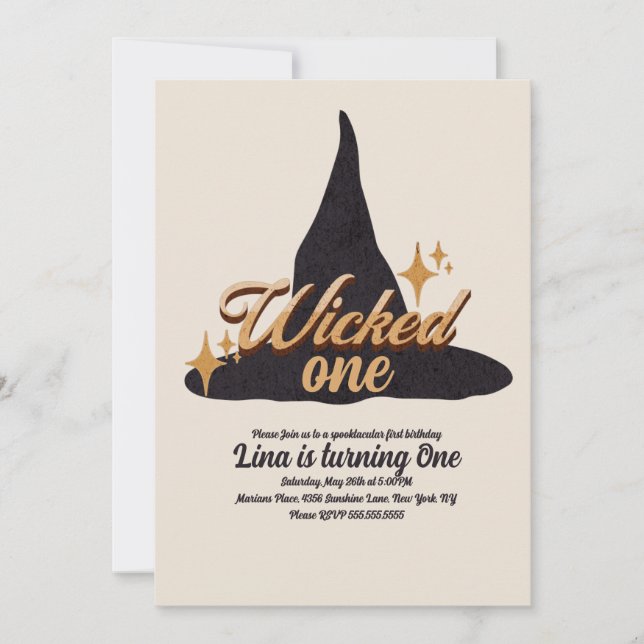 Invitation Chapeau de sorcière pour un premier anniversaire H (Devant)
