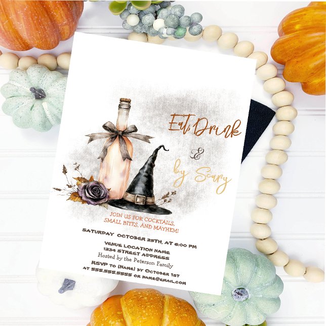 Invitation Chapeau de sorcière Roses vin Costumes & Cocktail  (Créateur téléchargé)