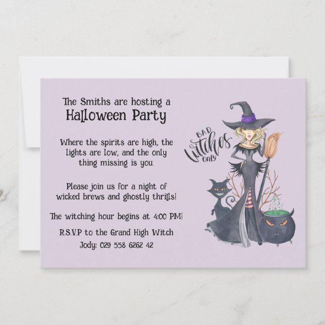 Invitation Chapeau de Sorcière Violet Halloween Soirée Magiqu (Devant)