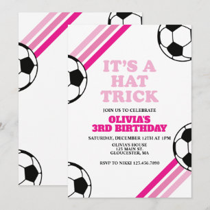 Invitation Chapeau de Triche au Football Rayure Rose 3e Anniv