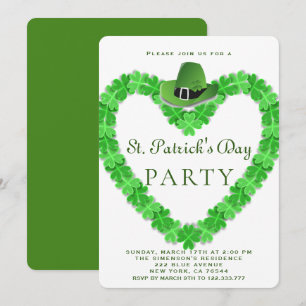 Invitation Chapeau élégant vert Trèfle Fête St.Patrick  