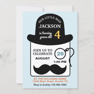 Invitation Chapeau melon mignon et monocle pour fête d'annive
