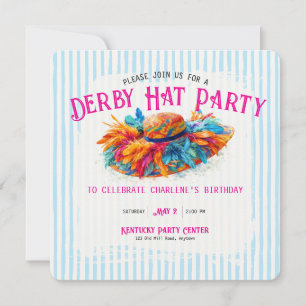 Invitation Chapeau moderne de Derby aquarelle rayé pour fête 