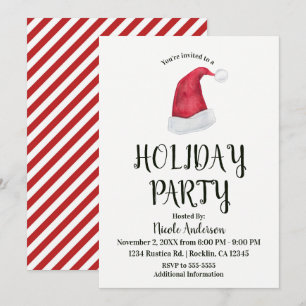Invitation Chapeau rouge de Père Noël et rayures pour la fête