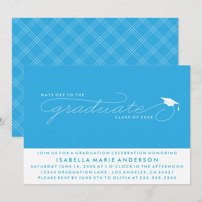 INVITATION CHAPEAUX BAS POUR LE DIPLÔMÉ | CARTON D'INVITATION (Devant / Derrière)