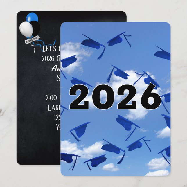 Invitation Chapeaux de remise des diplômes bleus 2026 dans le (Devant / Derrière)