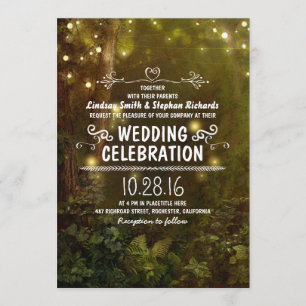 Invitation chapelet de bois enchanté lumières mariage invitat
