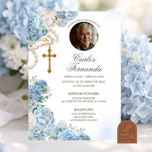 Invitation Chapelet d'hydrangea bleue Photo Funérailles catho