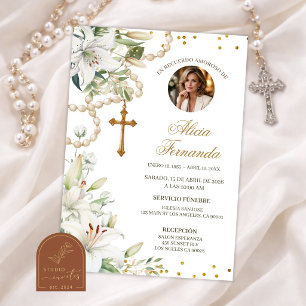 Invitation Chapelet floral de lys blanc funérailles catholiqu