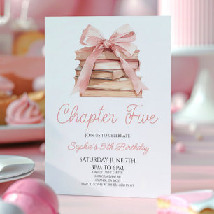 Invitation Chapitre Cinq Bow rose livre d'histoire 5e fête d'