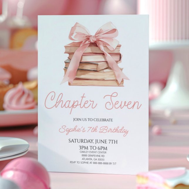 Invitation Chapitre Sept Livres à Ruban Rose Fête d'anniversa (Créateur téléchargé)
