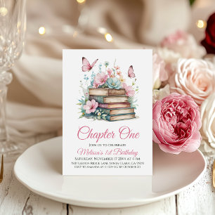 Invitation Chapitre Un 1er Livre de fille Thème Premier anniv