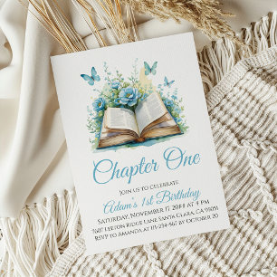 Invitation Chapitre Un Livre Bleu Garçon 1er Anniversaire