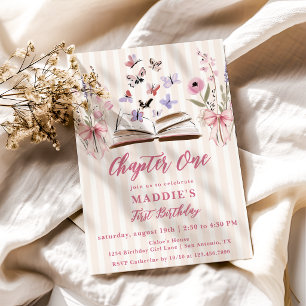 Invitation Chapitre Un Papillon Rose Livre de Contes 1er Anni
