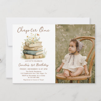 Invitation Chapter One Floral Books 1st Birthday Photo