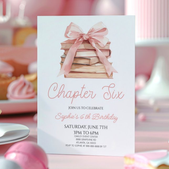 Invitation Chapter Six Pink Bow Storybook 6th Birthday Party (Créateur téléchargé)