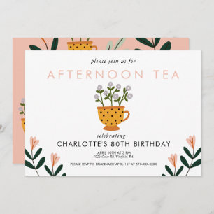 Invitation Chaque année Fleurs Abstraites Tea Party Anniversa