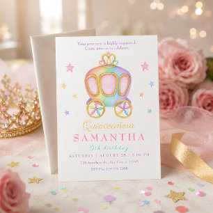Invitation Char Quinceañera Carrosse Princesse Arc-en-ciel Pa