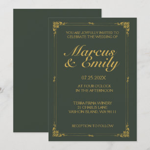 Invitation Charbon Dramatique et Mariage d'or antique