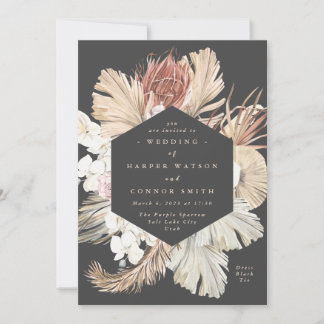 Invitation Charbon Floral Pampas Grass séché Jungle tropicale