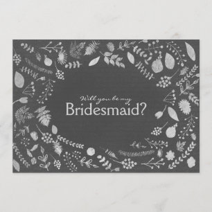 Invitation Charbon Gris Argent Floral Soyez Ma Demoiselle d'H