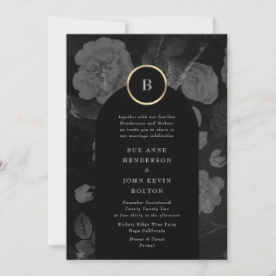 Invitation Charbon gris Dramatique Arc Floral Mariage Or