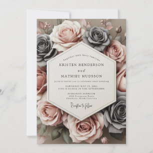 Invitation Charbon Rose Timeless Bloom Mariage