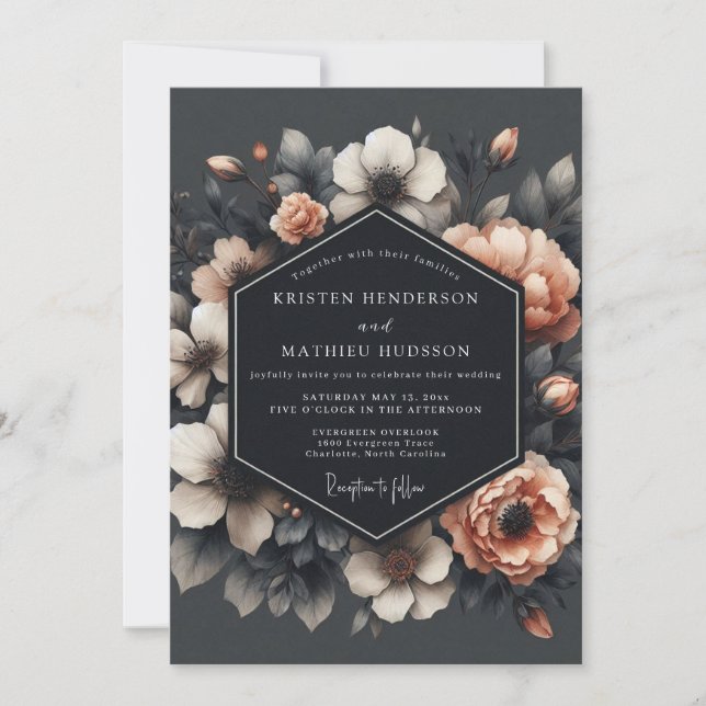 Invitation Charcoal & Apricot Gothic Wedding (Devant)
