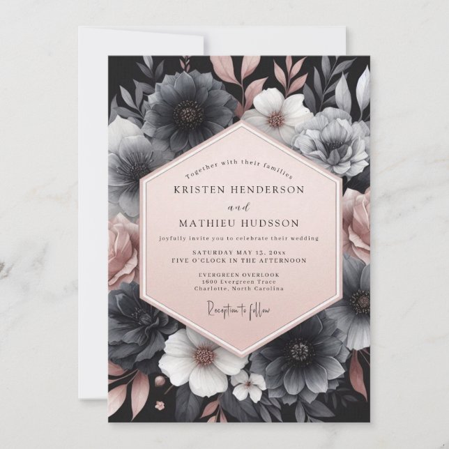 Invitation Charcoal Blush Gloaming Wedding (Devant)