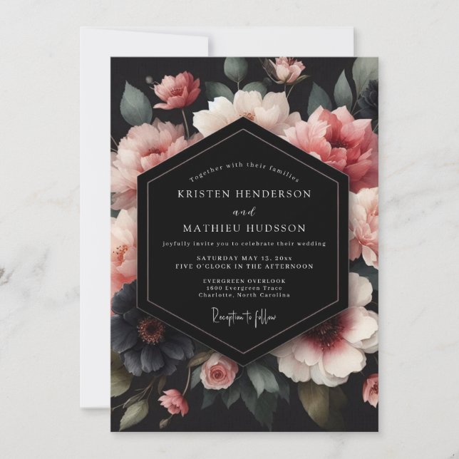 Invitation Charcoal Blush Petal Nocturne Wedding (Devant)