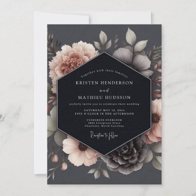 Invitation Charcoal Blush Poetic Wedding (Devant)