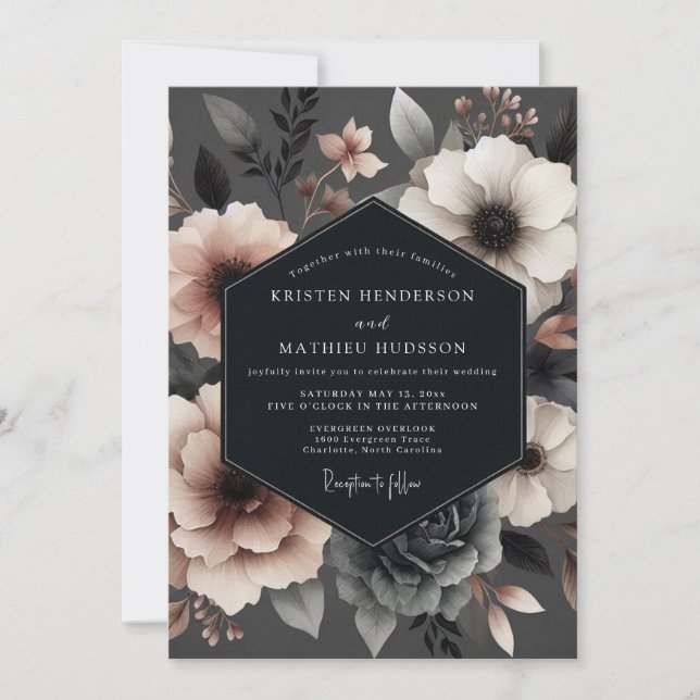 Invitation Charcoal Blush Vesper Bloom Wedding (Devant)