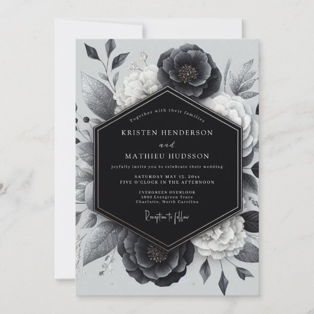 Invitation Charcoal Botanical Romance Wedding (Devant)