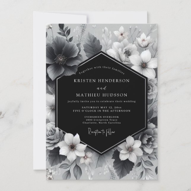 Invitation Charcoal Floral Artistry Wedding (Devant)