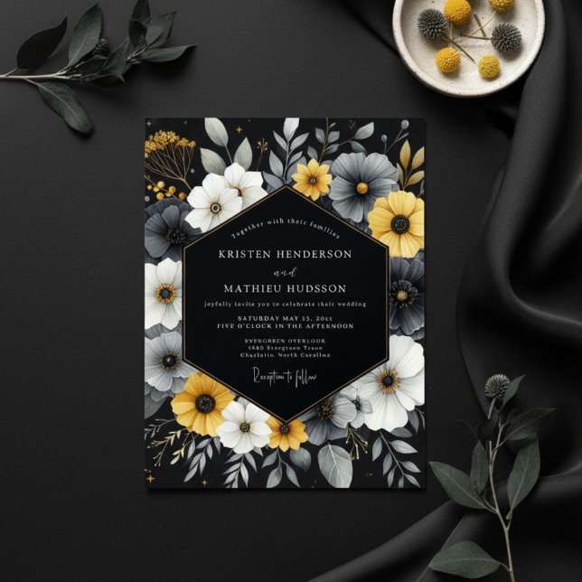 Invitation Charcoal Floral Bloom Wedding (Créateur téléchargé)