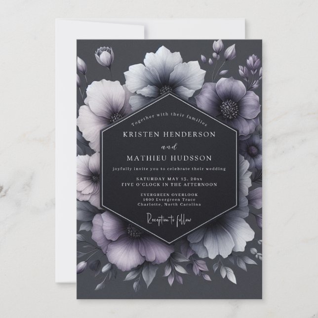 Invitation Charcoal Floral Moody Wedding (Devant)
