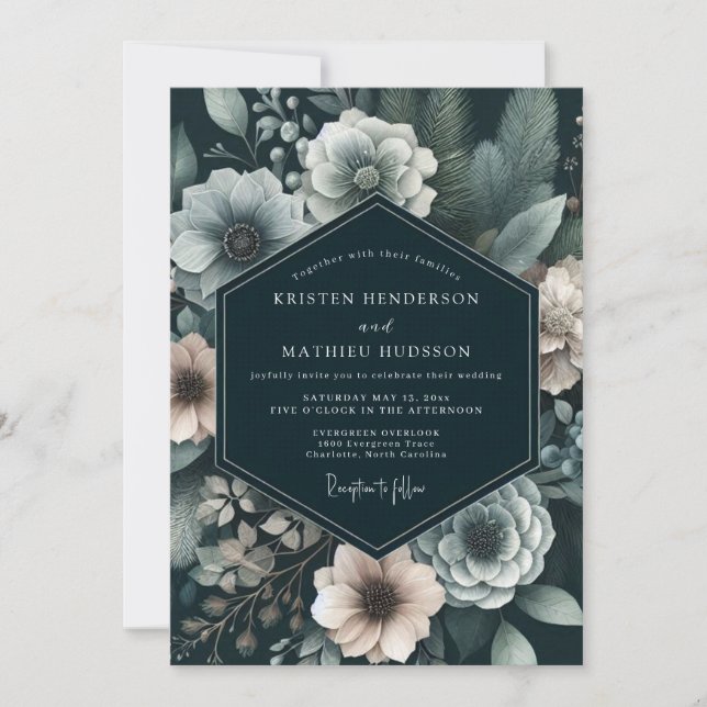 Invitation Charcoal Gloaming Anemone Wedding (Devant)