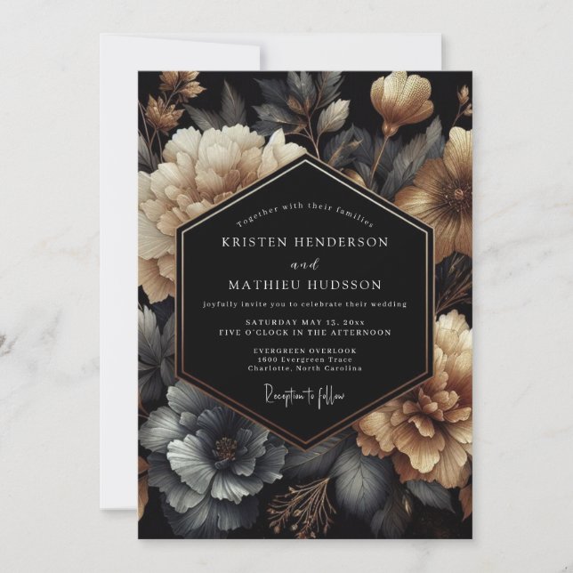 Invitation Charcoal Gold Chiaroscuro Wedding (Devant)