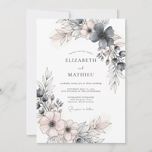 Invitation Charcoal Gray Romantic Spring Wedding (Devant)