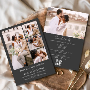 Invitation Charcoal Grey All In One QR Code Photo Mariage