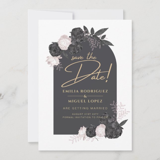 Invitation Charcoal Grey Rose Roses Mariage ENREGISTRER LA DA (Devant)