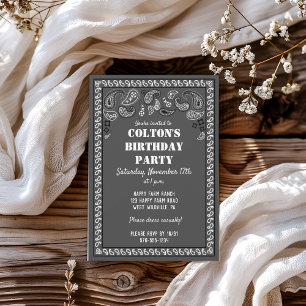 Invitation Charcoal Grey Western Bandana Imprimer Anniversair