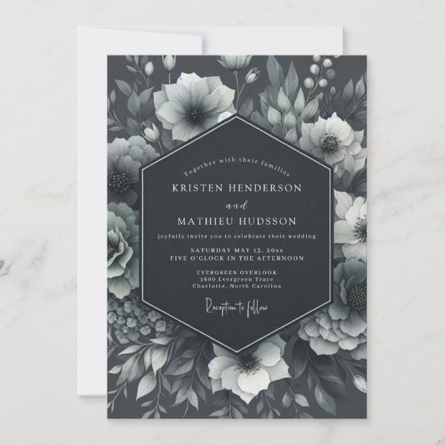 Invitation Charcoal Moody Anemone Wedding (Devant)