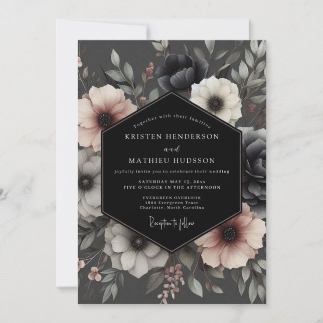 Invitation Charcoal Moody Anemone Wedding (Devant)