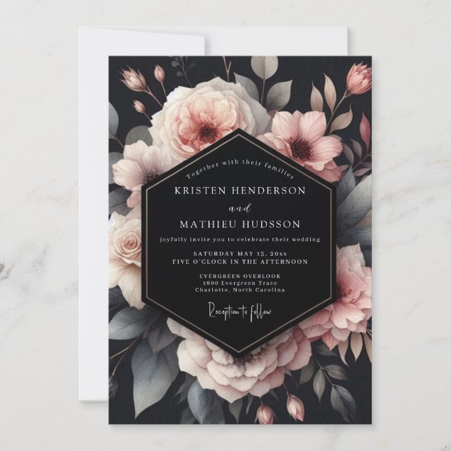 Invitation Charcoal Moody Bloom Wedding (Devant)