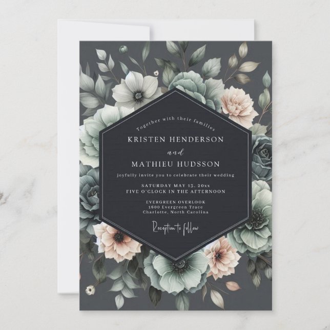 Invitation Charcoal Muted Anemone Wedding (Devant)