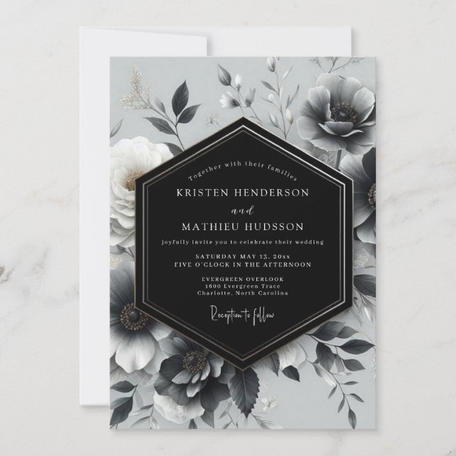 Invitation Charcoal Noir Bloom Mariage (Devant)