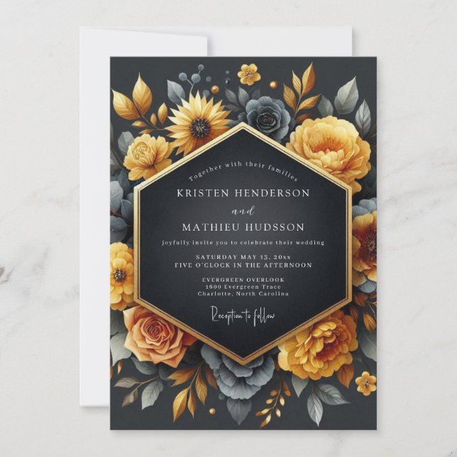 Invitation Charcoal Ochre Baroque Wedding (Devant)