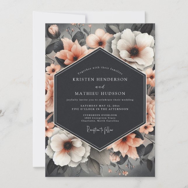 Invitation Charcoal Peach Still Life Wedding (Devant)